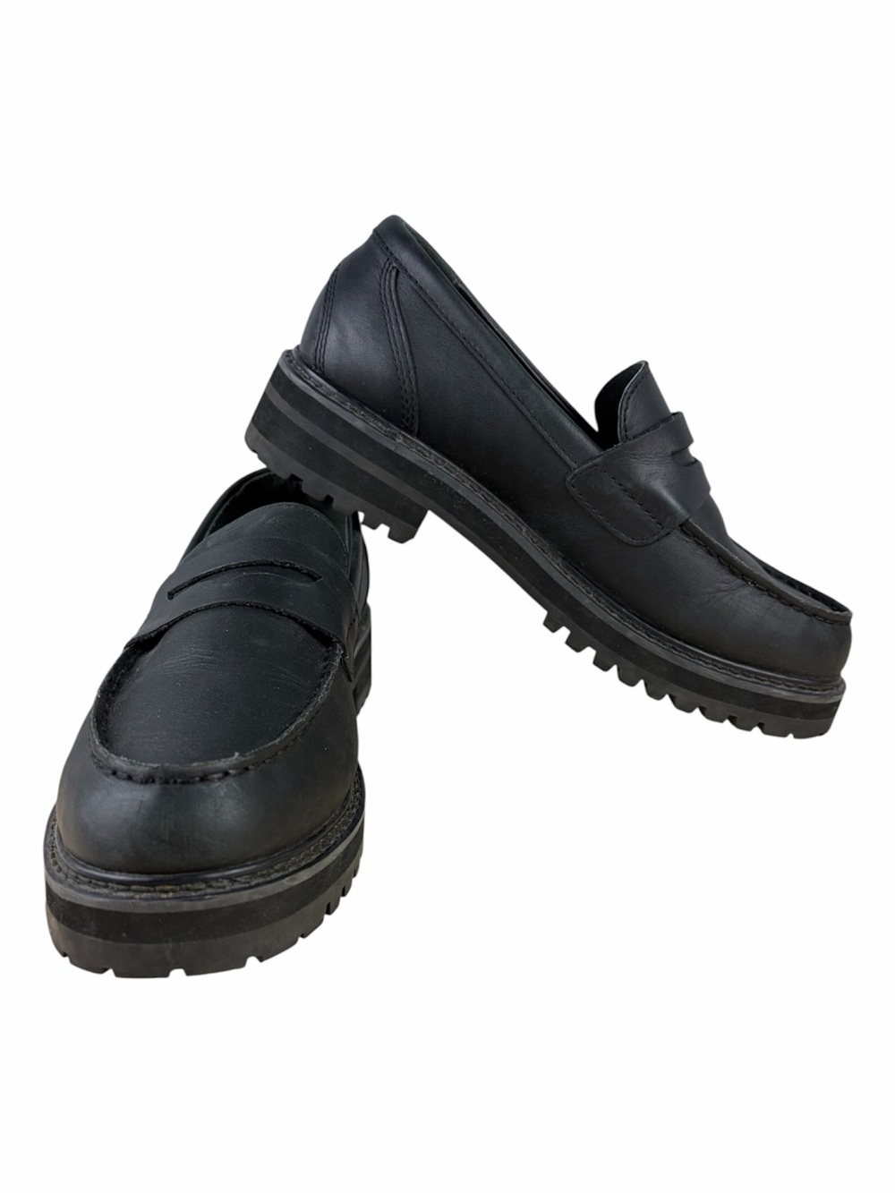 L.Bean Camden Hills Penny Loafers Black Leather Lug Sole Women’s 10